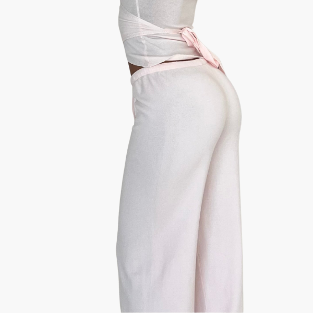 Women’s two-piece set with wrap top and trousers
