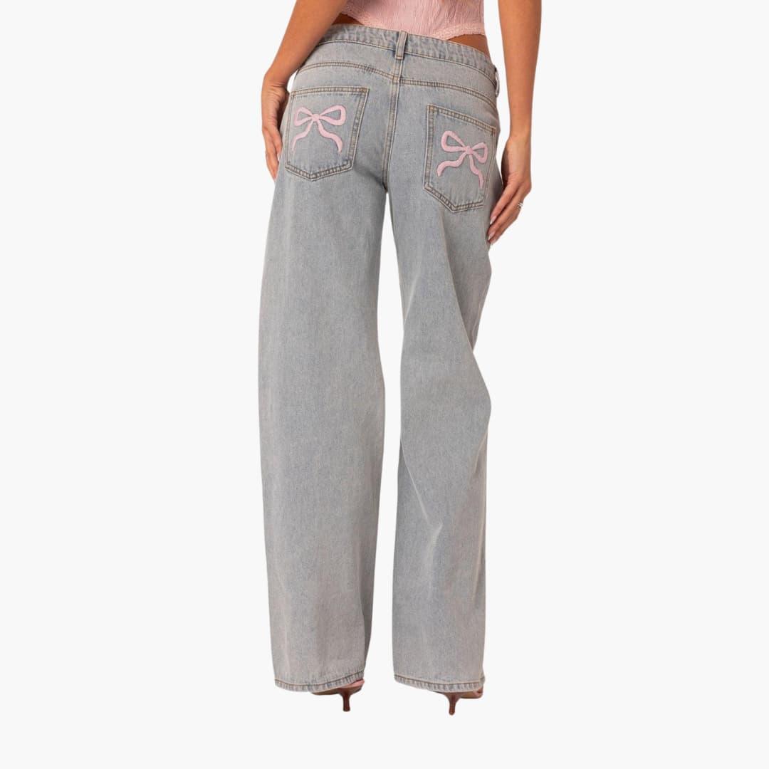 Women's Jeans with Wide-Leg Cut and Light Wash