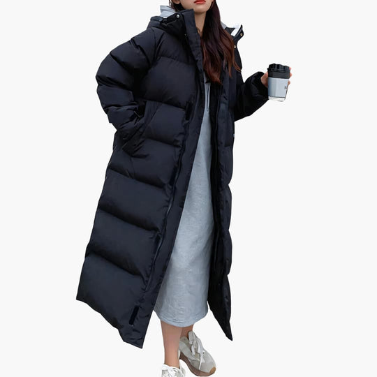 Women's Puffer Jacket with Hood and Zipped Pockets