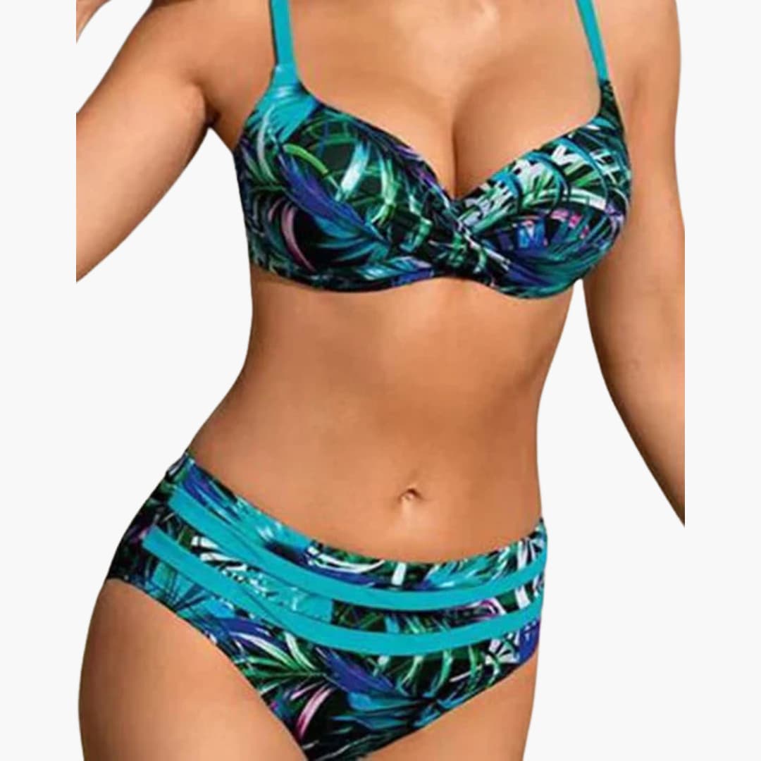 Women’s Bikini Set with High - Waisted Bottoms and Patterned Print