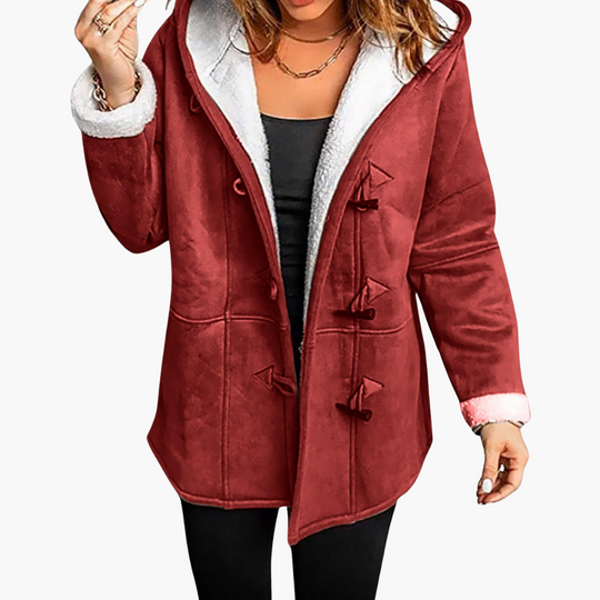 Women’s Hooded Toggle Coat with Fleece-Lined Interior and Front Closure