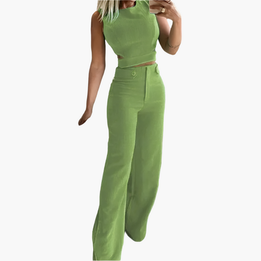 Women’s Two-Piece Set with Crop Top and High-Waisted Trousers