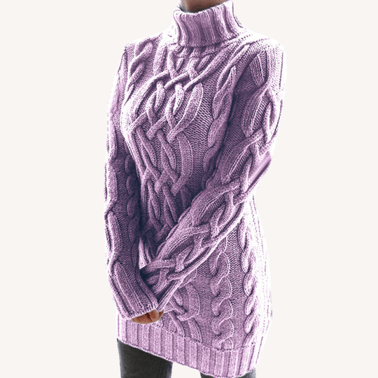 Women's Chunky Turtleneck Jumper with Long Sleeves and Ribbed Hem