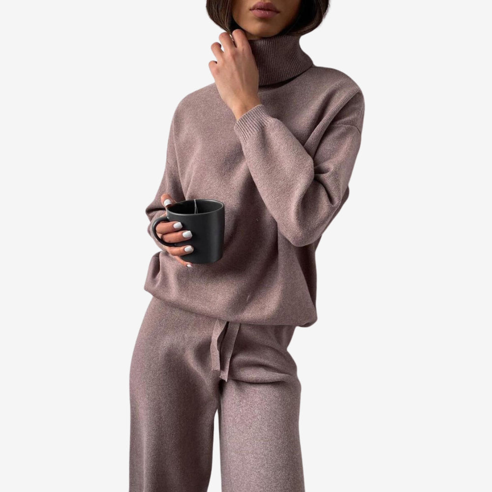 Women’s Two-Piece Turtleneck Top and Wide-Leg Trousers Set