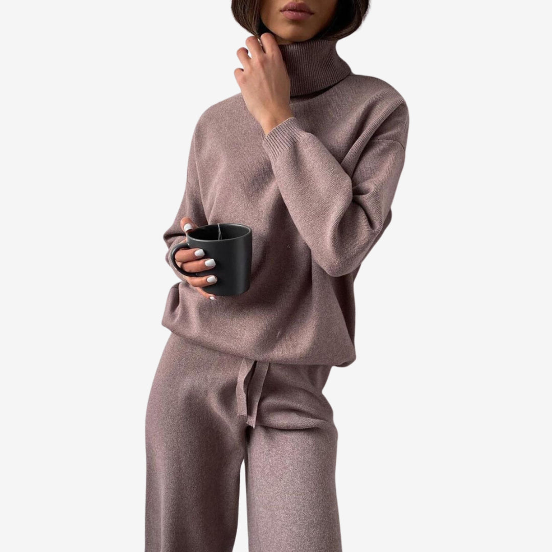 Women’s Two-Piece Turtleneck Top and Wide-Leg Trousers Set