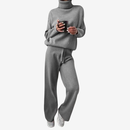 Women’s Two-Piece Turtleneck Top and Wide-Leg Trousers Set