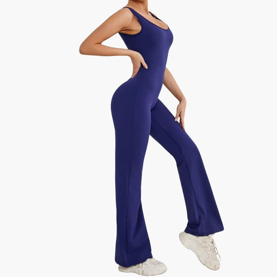 Women's Activewear Tracksuit with Sleeveless Scoop Neck and Flared Leg Trousers