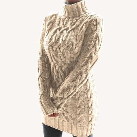 Women's Chunky Turtleneck Jumper with Long Sleeves and Ribbed Hem