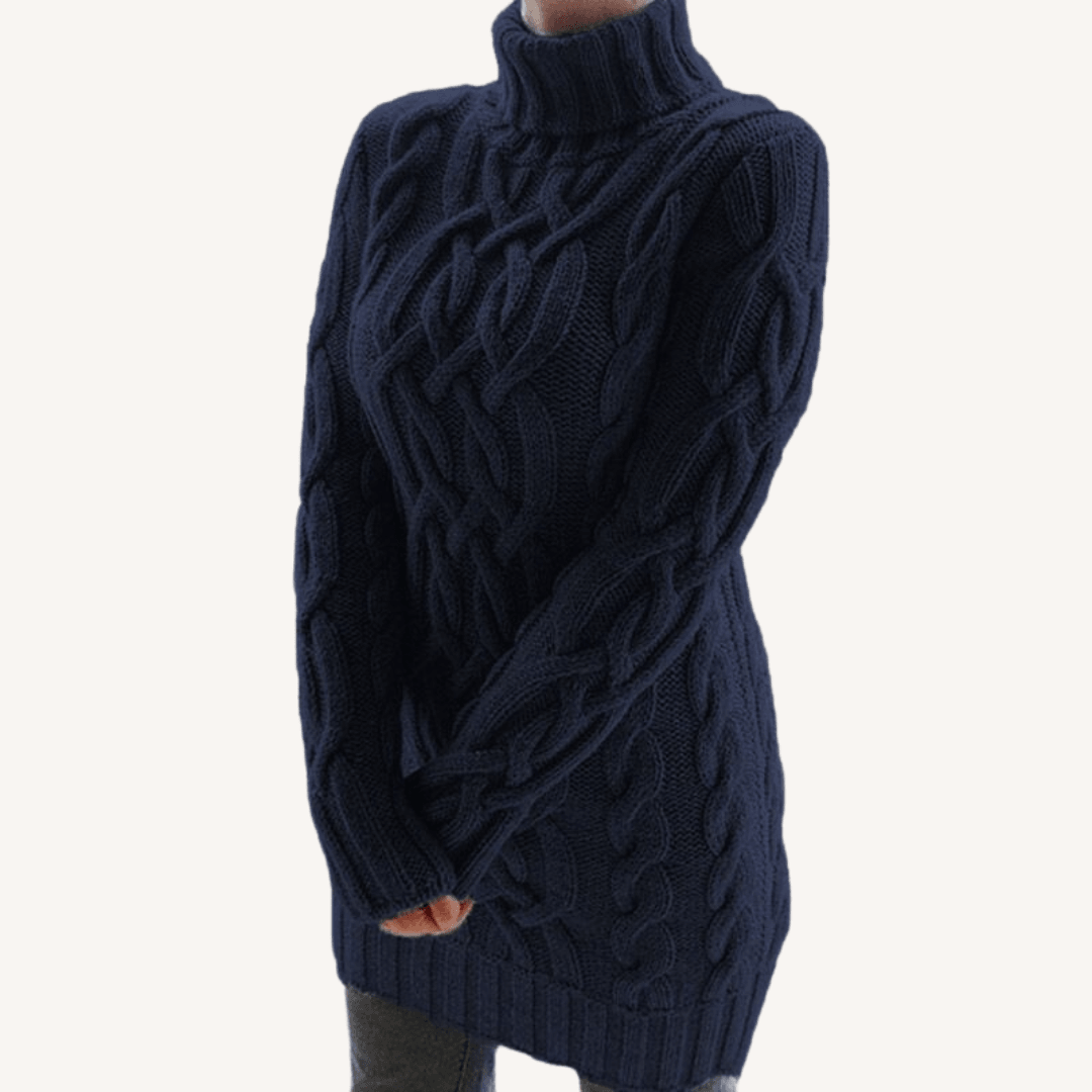 Women's Chunky Turtleneck Jumper with Long Sleeves and Ribbed Hem