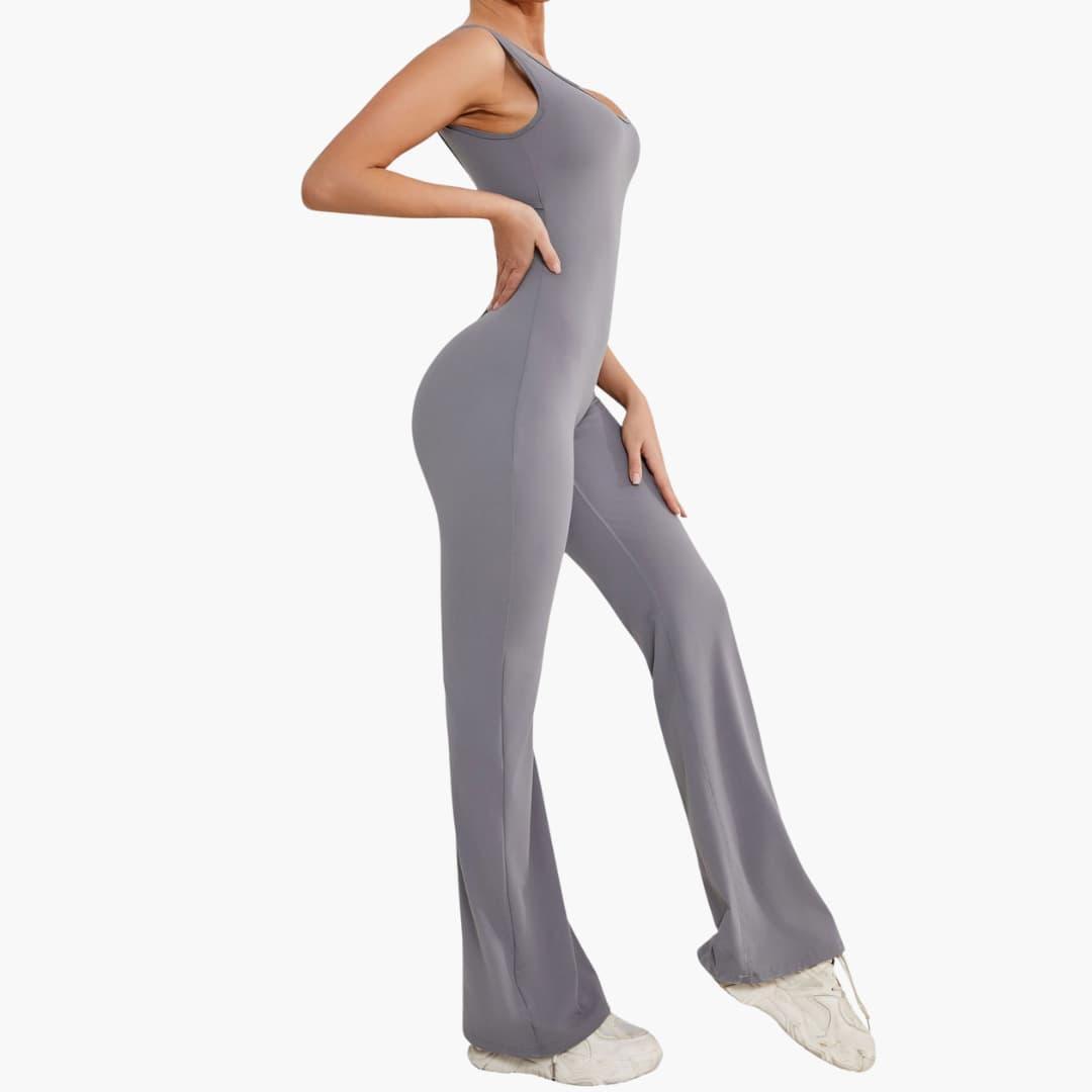 Women's Activewear Tracksuit with Sleeveless Scoop Neck and Flared Leg Trousers