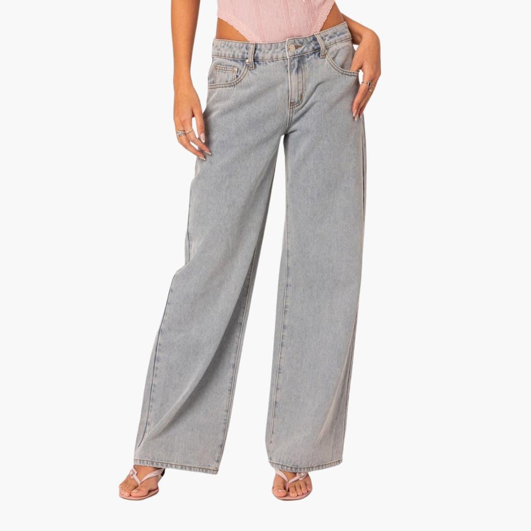 Women's Jeans with Wide-Leg Cut and Light Wash