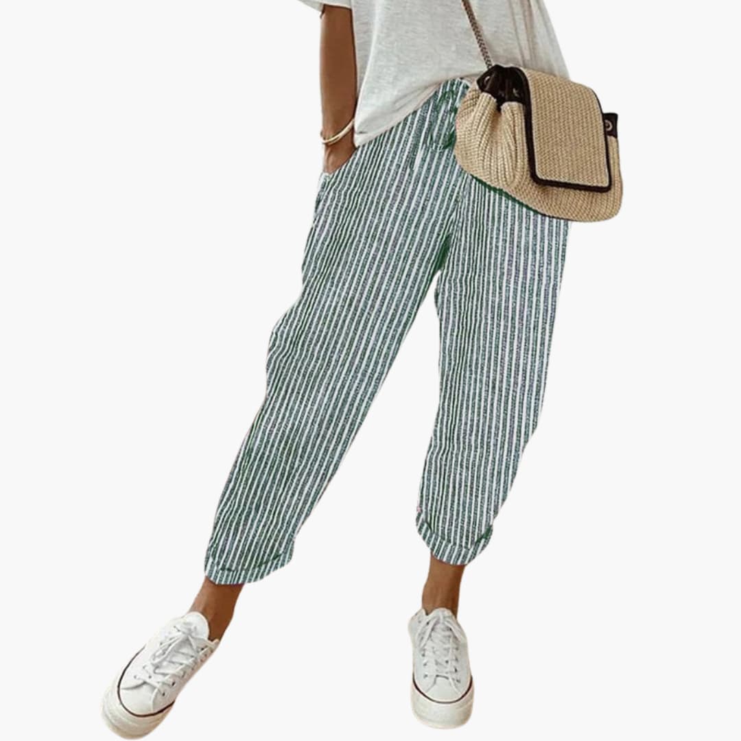 Women’s summer trousers with drawstring waist and cuffed hems
