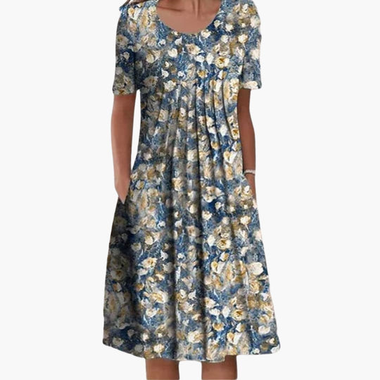 Women's Floral Dress with Side Pockets and Relaxed Fit
