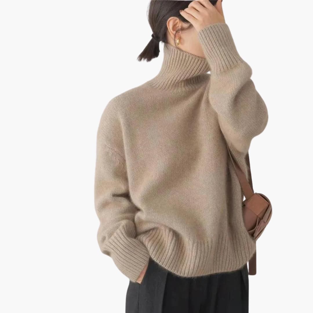 Women's Turtleneck Jumper with Long Sleeves and Ribbed Hem