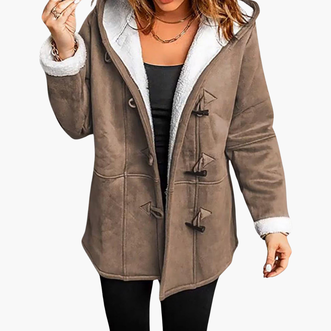 Women’s Hooded Toggle Coat with Fleece-Lined Interior and Front Closure