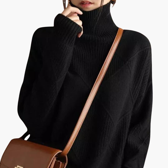Women's Ribbed Turtleneck Jumper with Long Sleeves and Fitted Silhouette
