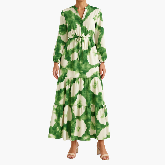 Women’s Maxi Dress with V-Neck and Tie-Dye Print