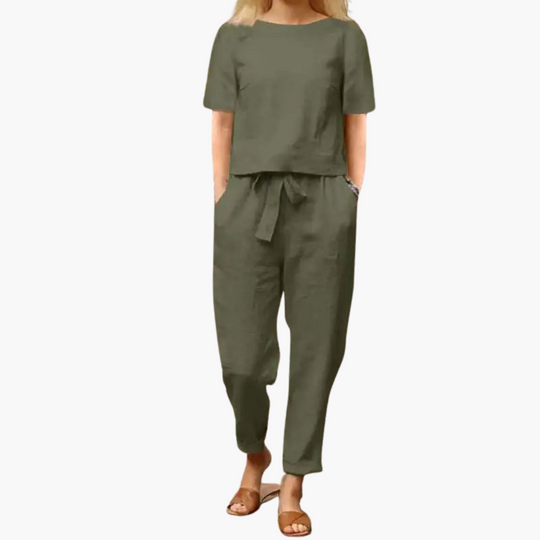 Women’s Two-Piece Set with Short-Sleeve Top and Trousers