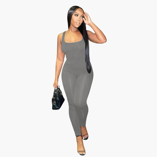 Women’s Sleeveless Jumpsuit with Square Neck and Seamless Fit