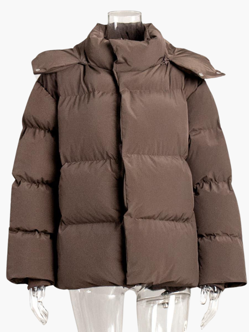 Women’s Hooded Puffer Jacket with Front Zip and Quilted Design