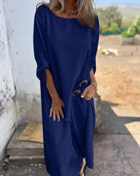 Women's Linen Blend Set with Relaxed Fit and Practical Pockets