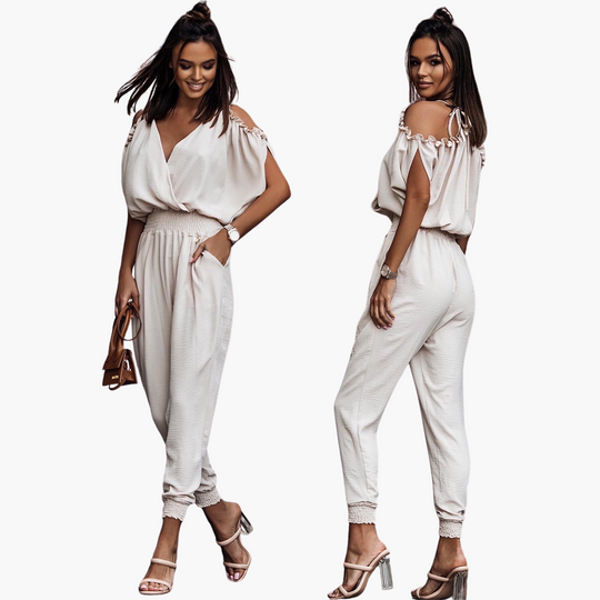 Women’s Jumpsuit with V‑Neck and Cold‑Shoulder