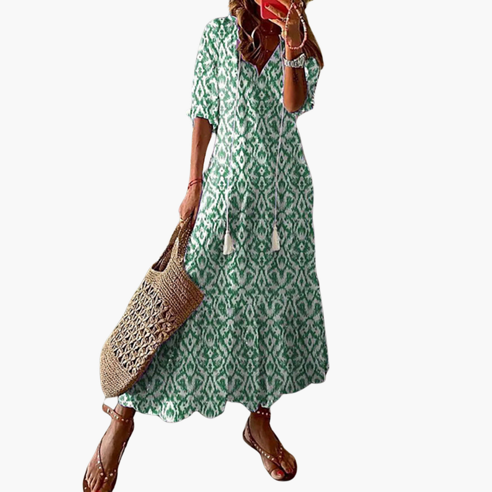Women’s Maxi Dress with Tassel Tie and Short Sleeves