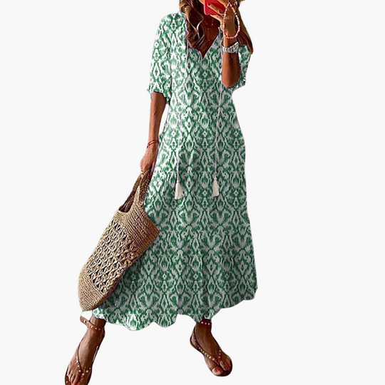 Women’s Maxi Dress with Tassel Tie and Short Sleeves