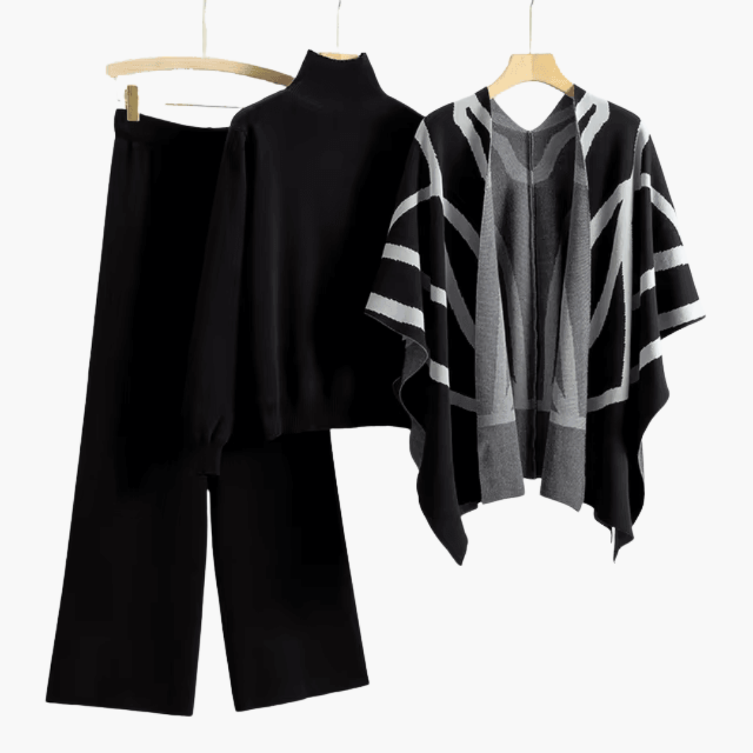 Women's 3-Piece Knitwear Set with Cardigan and Matching Trousers