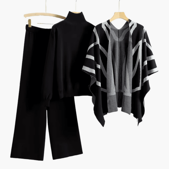 Women's 3-Piece Knitwear Set with Cardigan and Matching Trousers