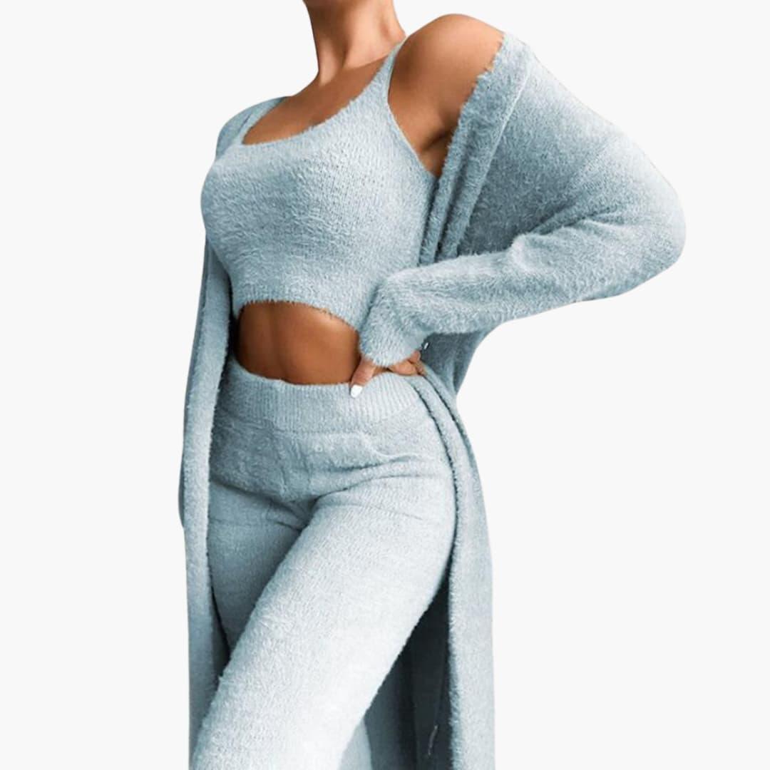 Women's 3-Piece Loungewear Set with Cardigan and Cropped Top