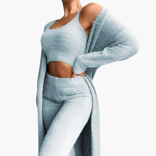 Women's 3-Piece Loungewear Set with Cardigan and Cropped Top