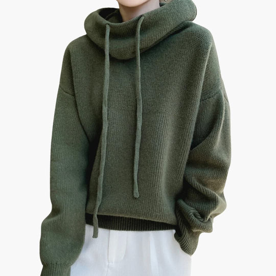 Women's Turtleneck Jumper with Long Sleeves and Drawstring Detail