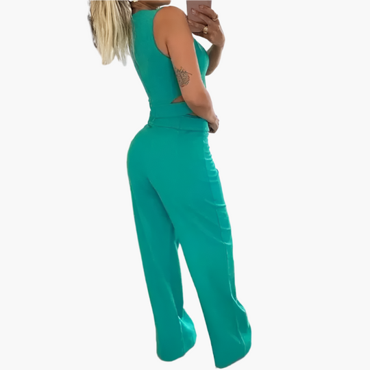 Women’s Two-Piece Set with Crop Top and High-Waisted Trousers