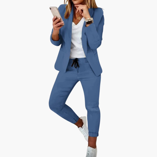 Women's Blazer Set with Open Front and Drawstring Trousers