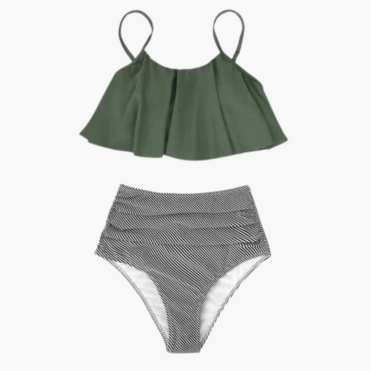Women’s Bikini Set with High - Waisted Bottoms and Ruffle Detailing