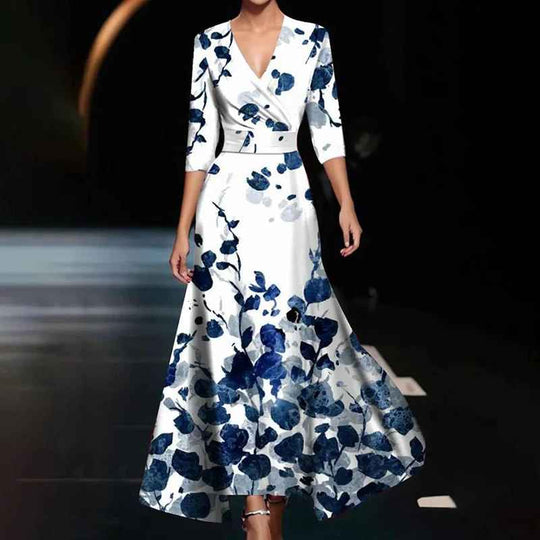 Women's Floral Maxi Dress with V-Neckline and Flowing Fit