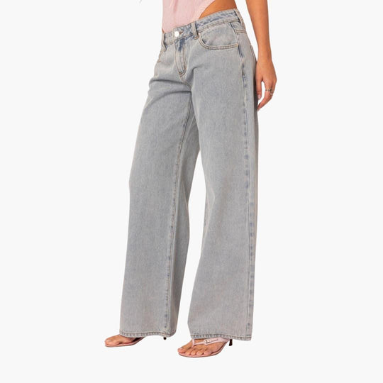 Women's Jeans with Wide-Leg Cut and Light Wash