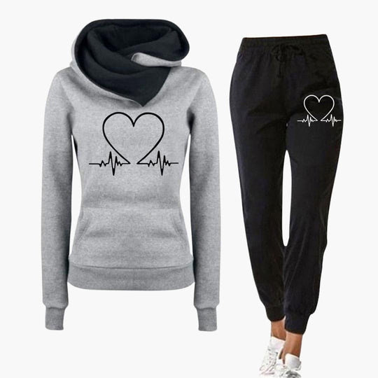 Women’s Two-Piece Jogging Set with Heartbeat Print