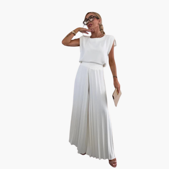 Women's Co-ord Set with Sleeveless Top and Pleated Wide-Leg Trousers