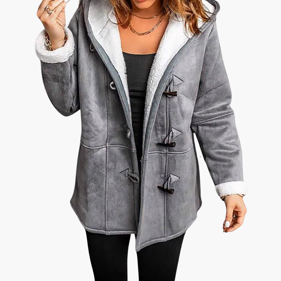 Women’s Hooded Toggle Coat with Fleece-Lined Interior and Front Closure