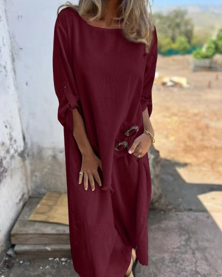 Women's Linen Blend Set with Relaxed Fit and Practical Pockets