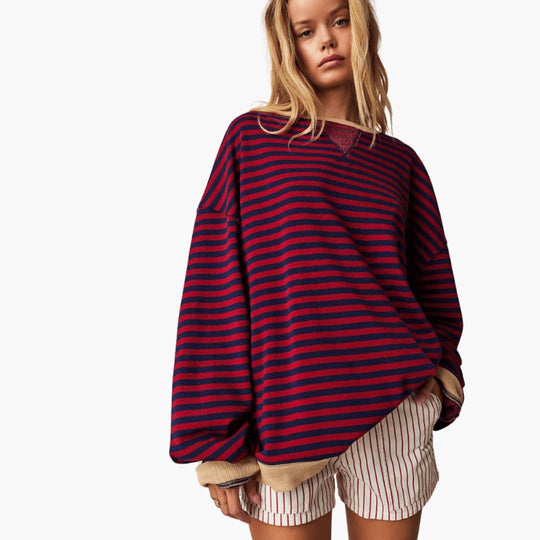Women's Knit Jumper with Striped Pattern and Long Sleeves