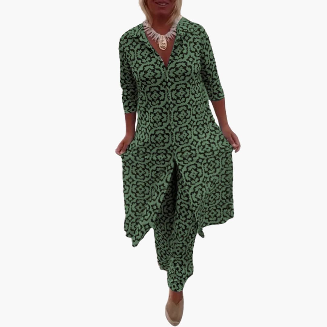 Women’s Two-Piece Set with Geometric Print and Relaxed Fit