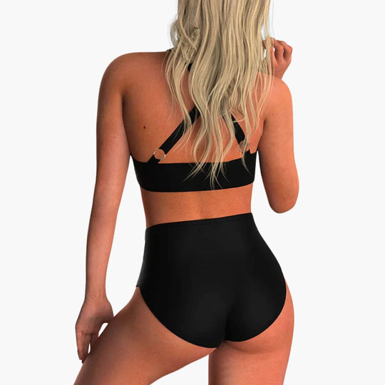 Women’s Two-Piece Bikini Set with High-Waisted Bottoms