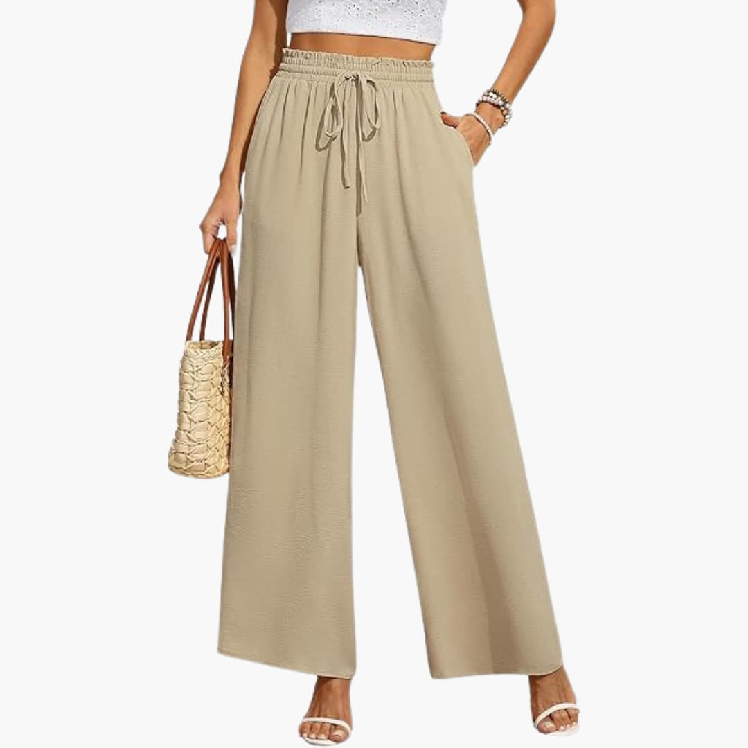 Women's Wide-Leg Trousers with Adjustable Drawstring Waistband