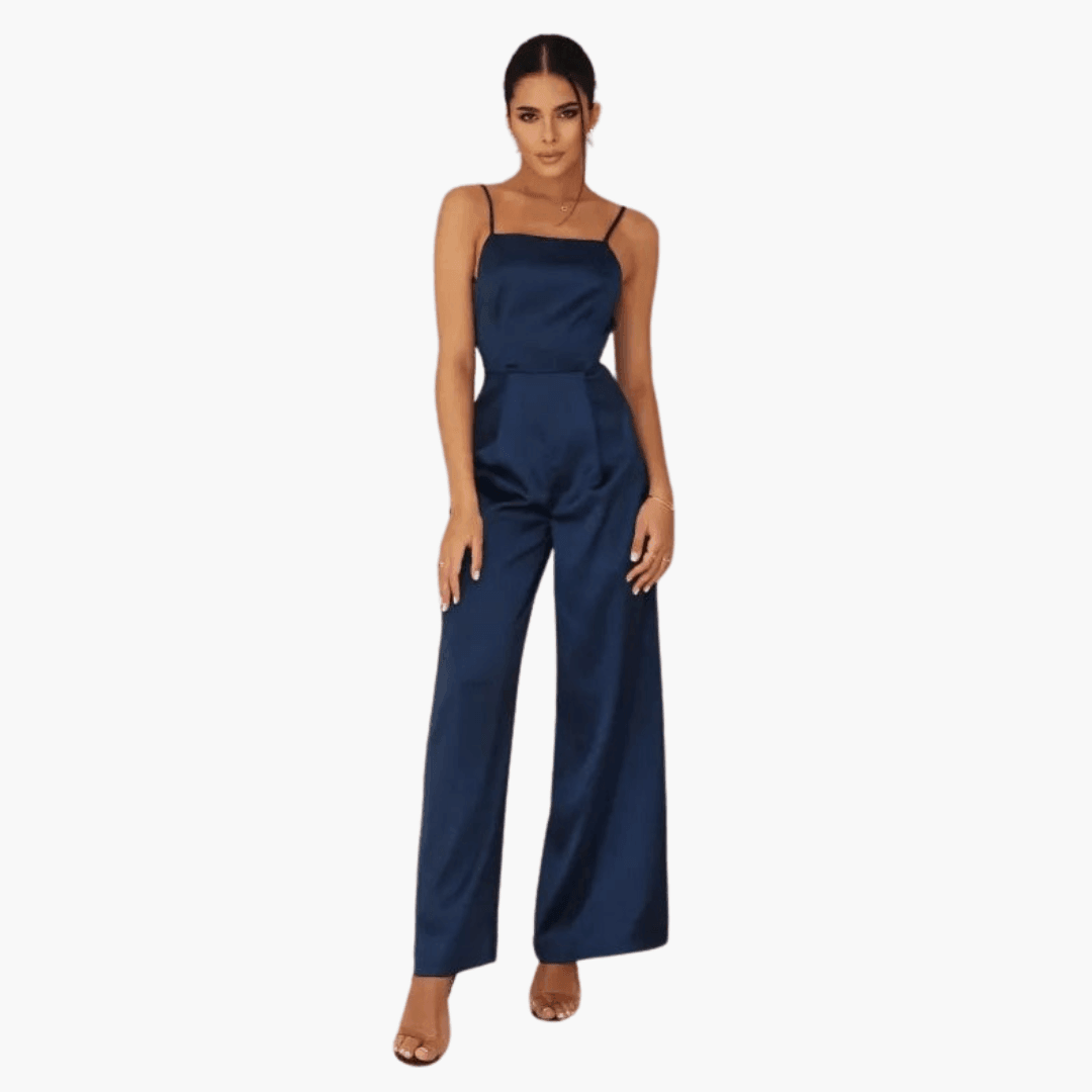 Women's Jumpsuit Dress with Spaghetti Straps and Lace-Up Back