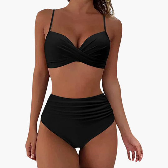 Women’s Bikini Set with Bandeau Top and High - Waisted Bottoms
