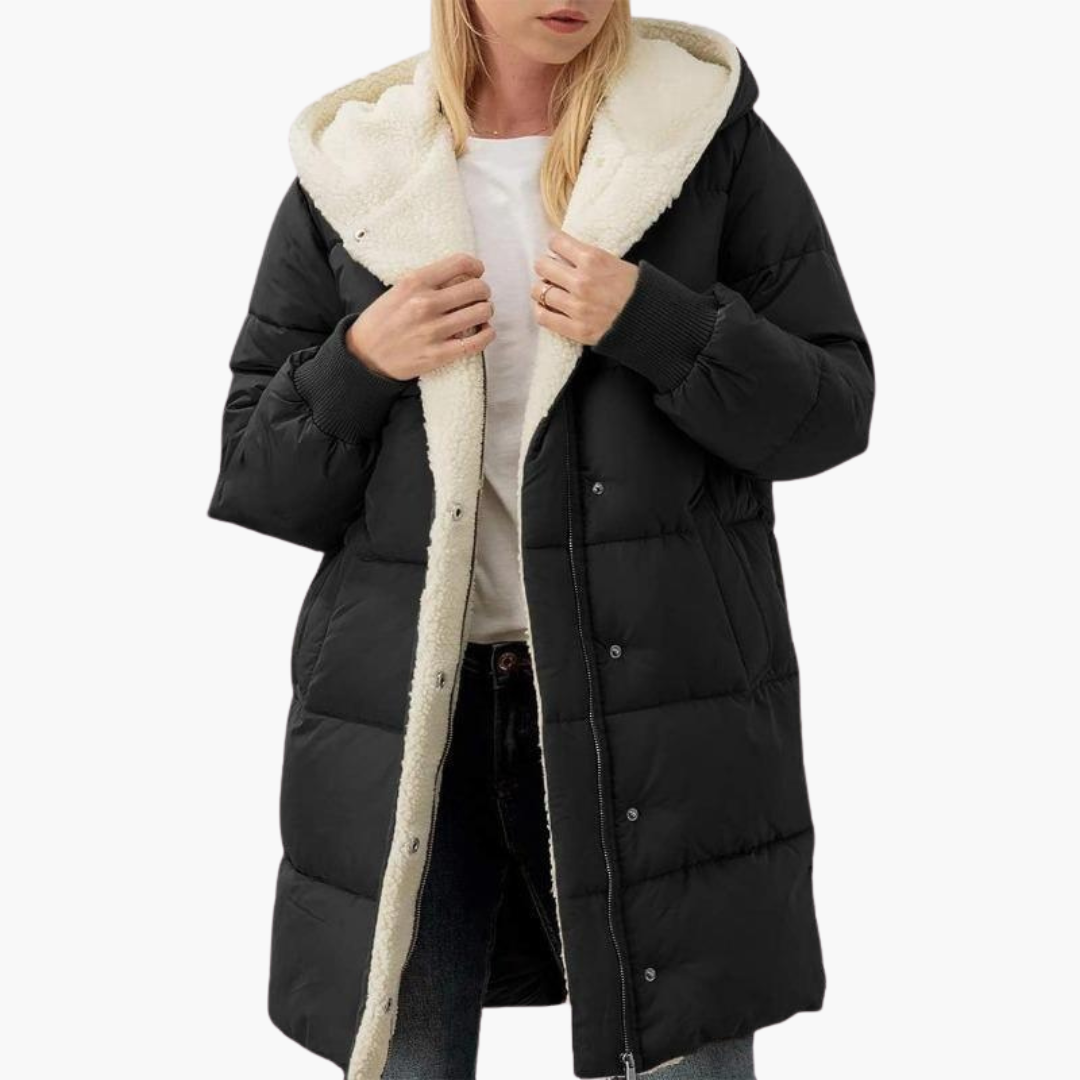 Women’s Hooded Puffer Coat with Fleece Lining and Slim Fit