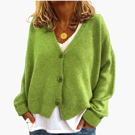 Women's Knitted Button Cardigan with V-Neckline and Long Sleeves